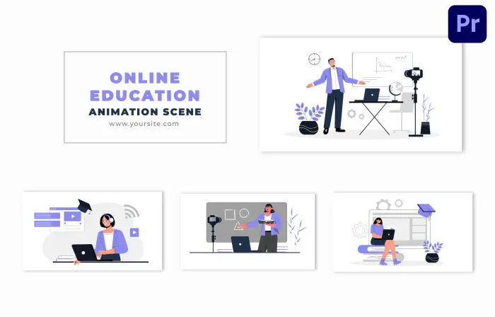 E-Learning Concept Flat Character Design Animation Scene